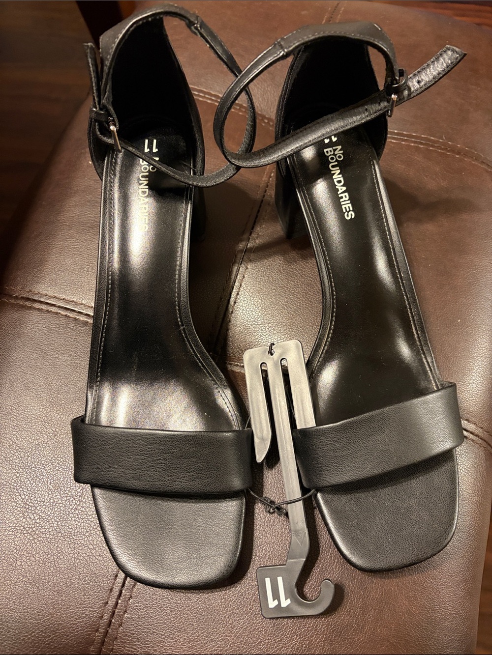 No Boundaries Black Ankle-Strap Block Heels